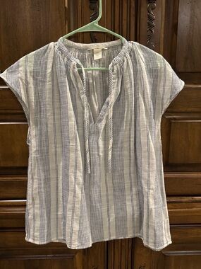 H&M White and Blue Striped Tie-Neck Tunic - NWOT - Small